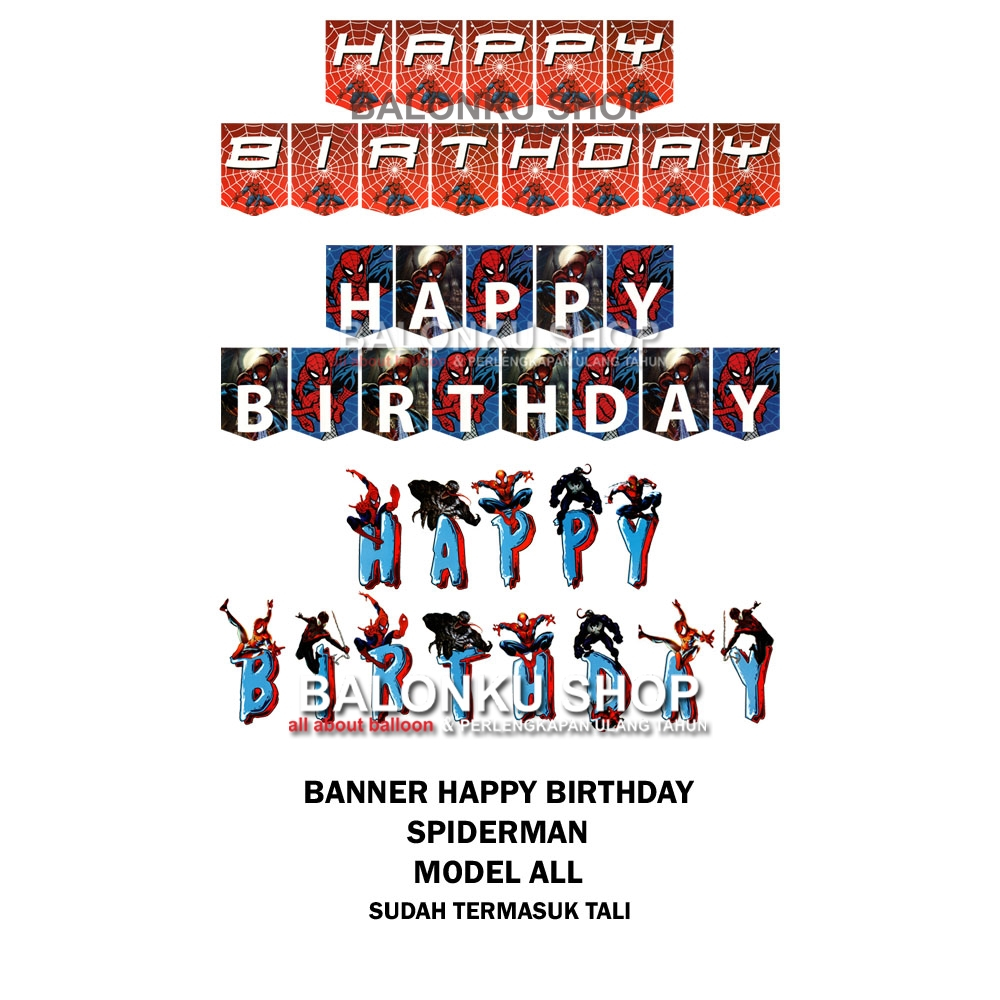Banner Flag Happy Birthday Spiderman / Banner Happy Birthday Spiderman