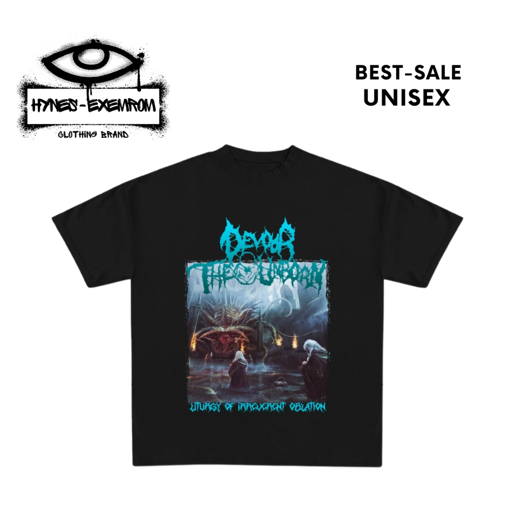 Kaos Band Devour The Unborn Liturgy of Irreverent Oblation Black Lengan Pendek Unisex