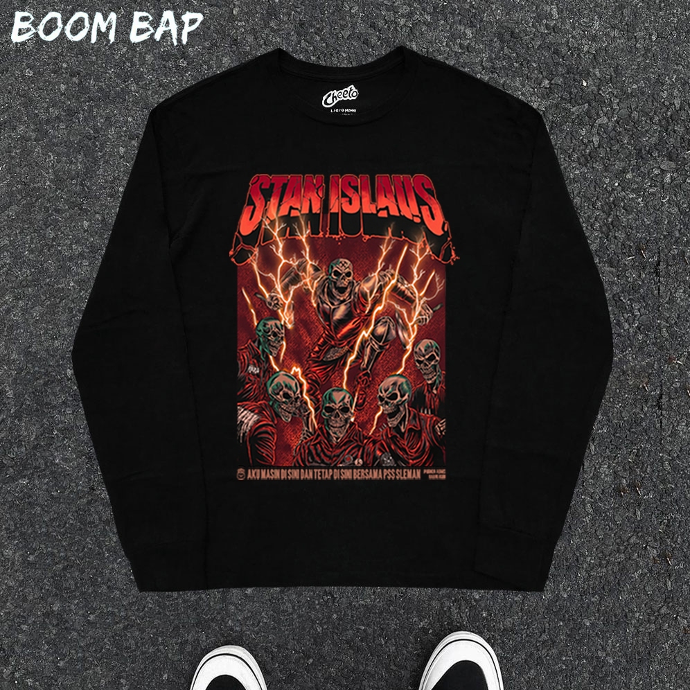 BOOMBAP American retro Style lengan panjang Oversize STAN ISLAUS Print top| Lengan panjang Wanita Hi