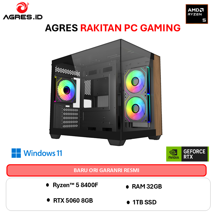 AGRES RAKITAN PC GAMING AMD RYZEN 5 8400F RTX 5060 8GB - RAM 32GB 1TB - AGRES PYROLITE PC