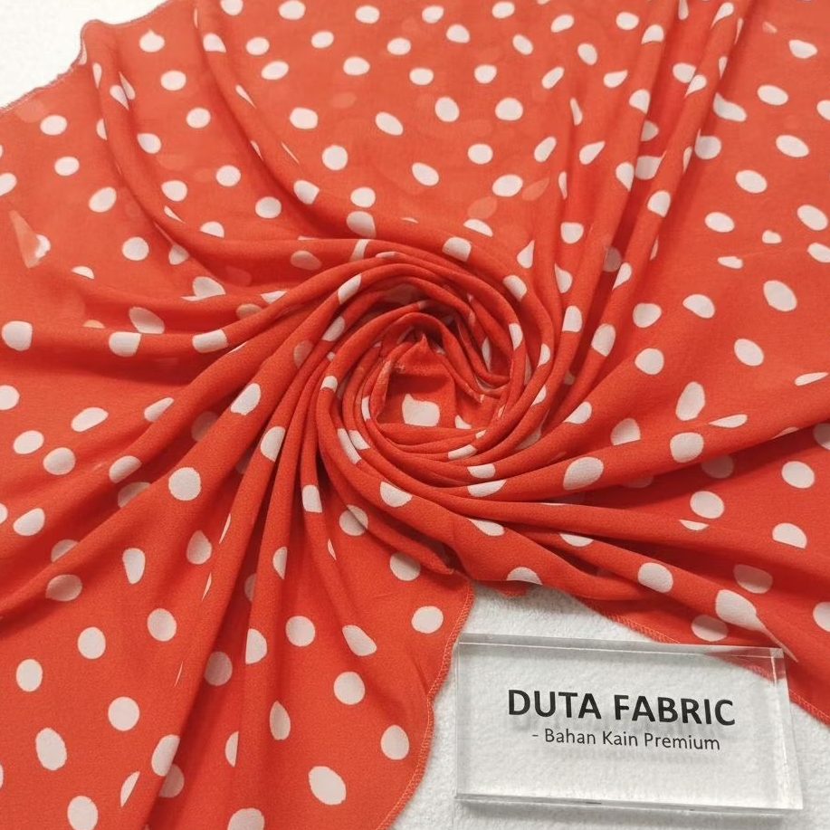 ​Kain Ceruty Yoryu Premium Polkadot Merah Putih | Ceruti Polka Bahan Dress Jilbab (Harga Per 0,5)APT