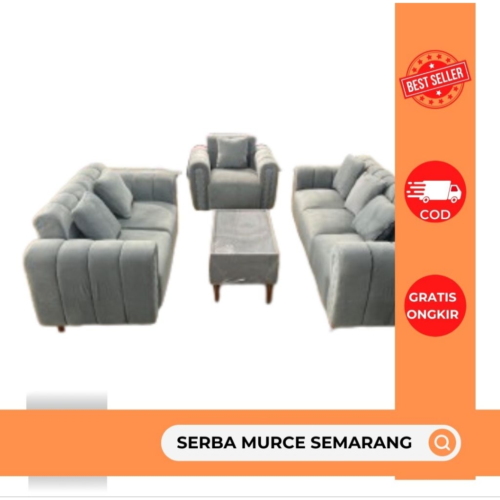 Sofa Bergaransi Resmi Sofa Retro Bahan Kain Bludru model 3,2,1 Free 6 bantal + kaca meja