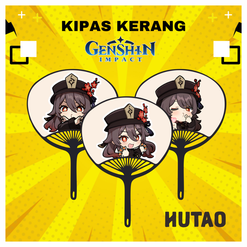 Kipas Kerang Hutao Genshin Impact | Kipas Jepang Karakter Chibi Hutao | Shell Fan Merch Anime Manga 