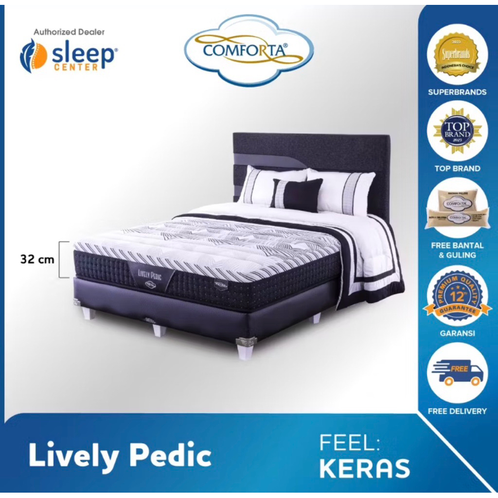 Kasur Springbed comforta lively pedic 180x200 include dipan HB Linea 180 beige color