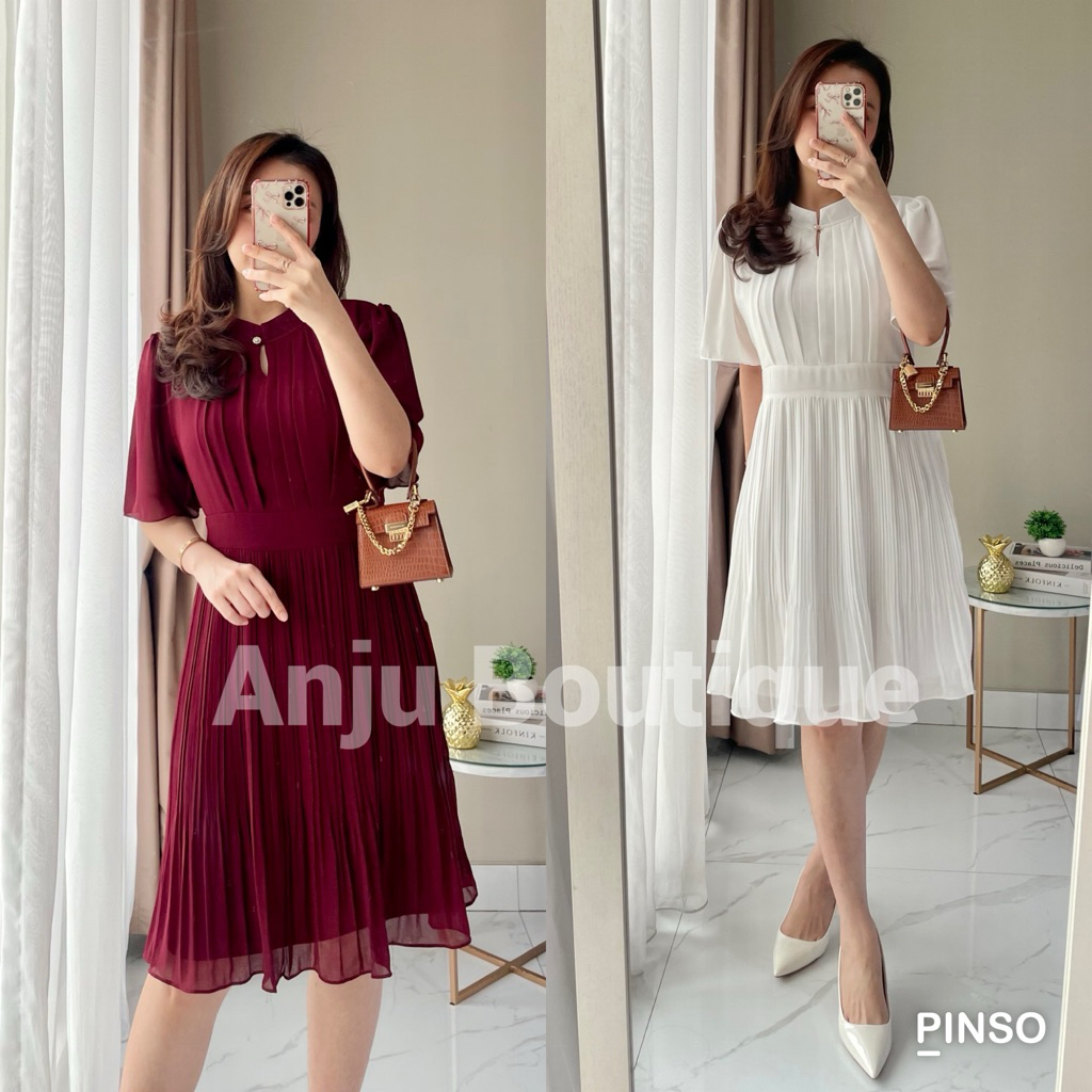 ANJU - Stella Dress | Dress Merah CNY Wanita | Dress Natal Imlek Wanita | Dress Pesta Lengan Pendek