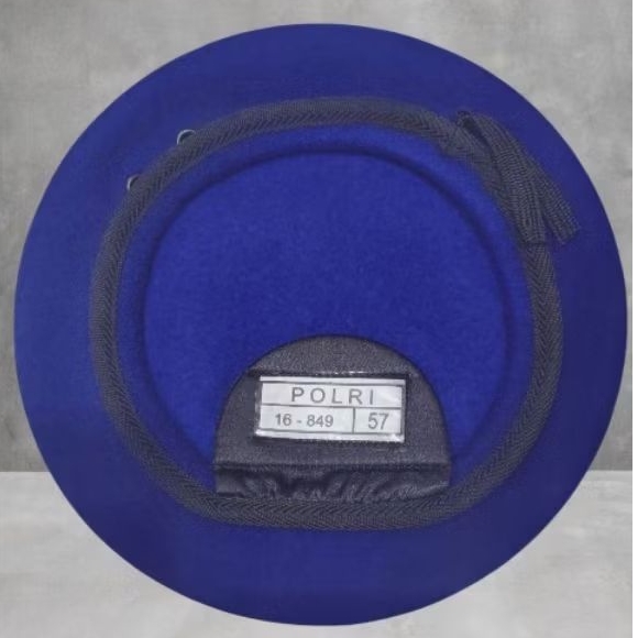 baret biru benhur woll jatah polri / topi baret biru woll jatah polri airud tni multifungsi