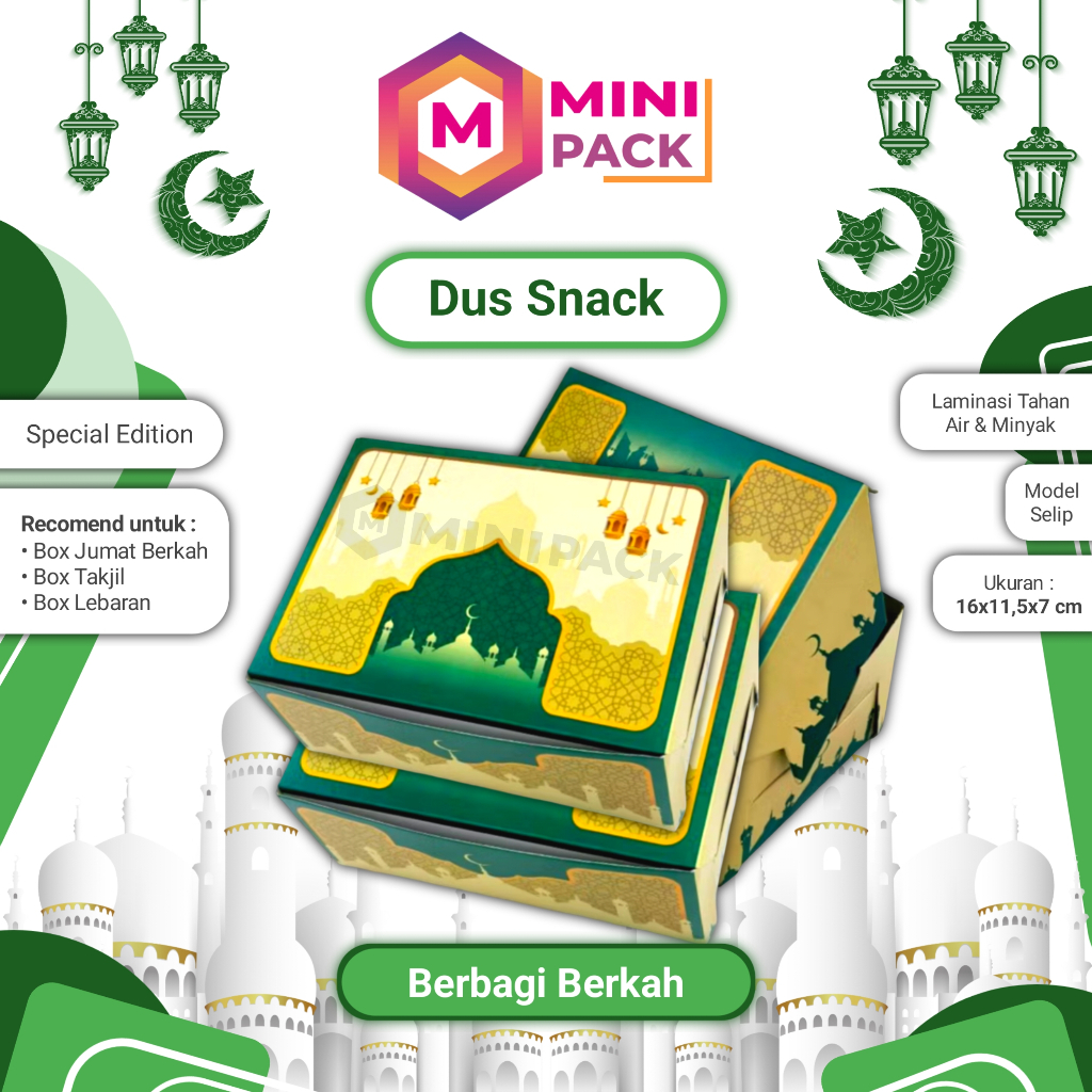 Dus Box Pack Snack Motif Ramadhan Idul Fitri / Dus Nasi Fried Chicken Jumat Berkah 16x11,5x7cm 16x11