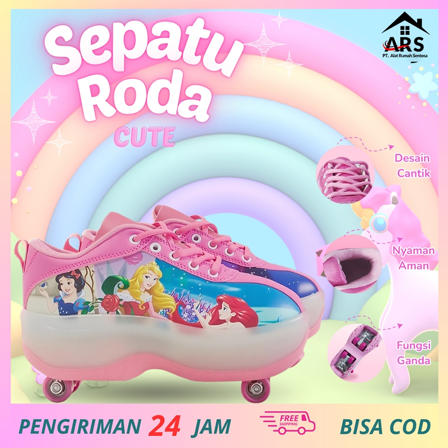 ARS - Sepatu Roda Anak Roller Shoes 4 Roda Led Karakter Perempuan / Sepatu Roda Anak 4 Roda (Model L