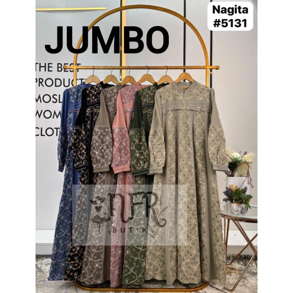 Gamis Nagita Katun bolong Bordir JUMBO NAJWA LD XL115 XXL120 PREMIUM MEWAH NFRBUTIK