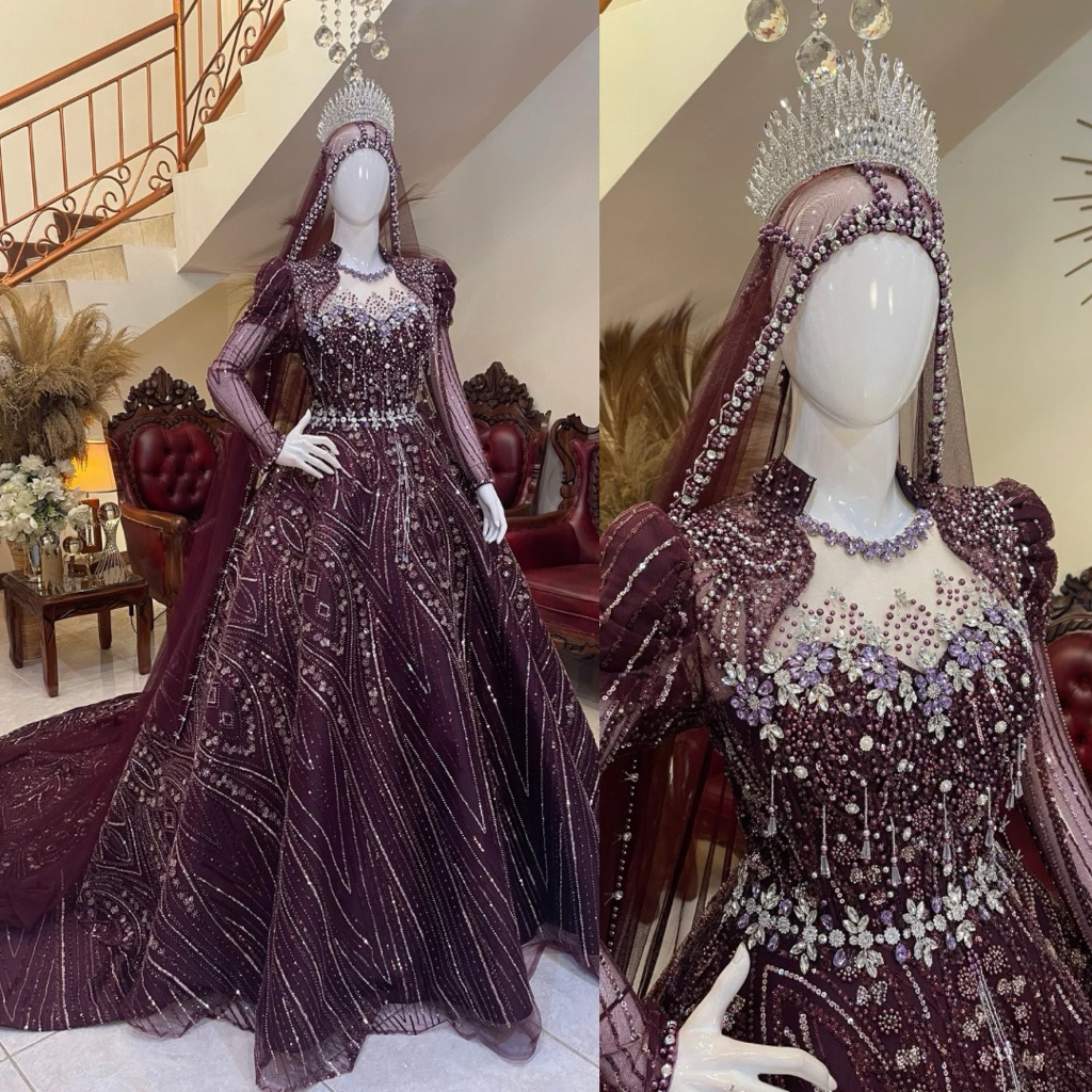 Gaun pengantin |  Gaun pengantin mewah elegan | Gaun pengantin Mahogany | Gaun pengantin premium