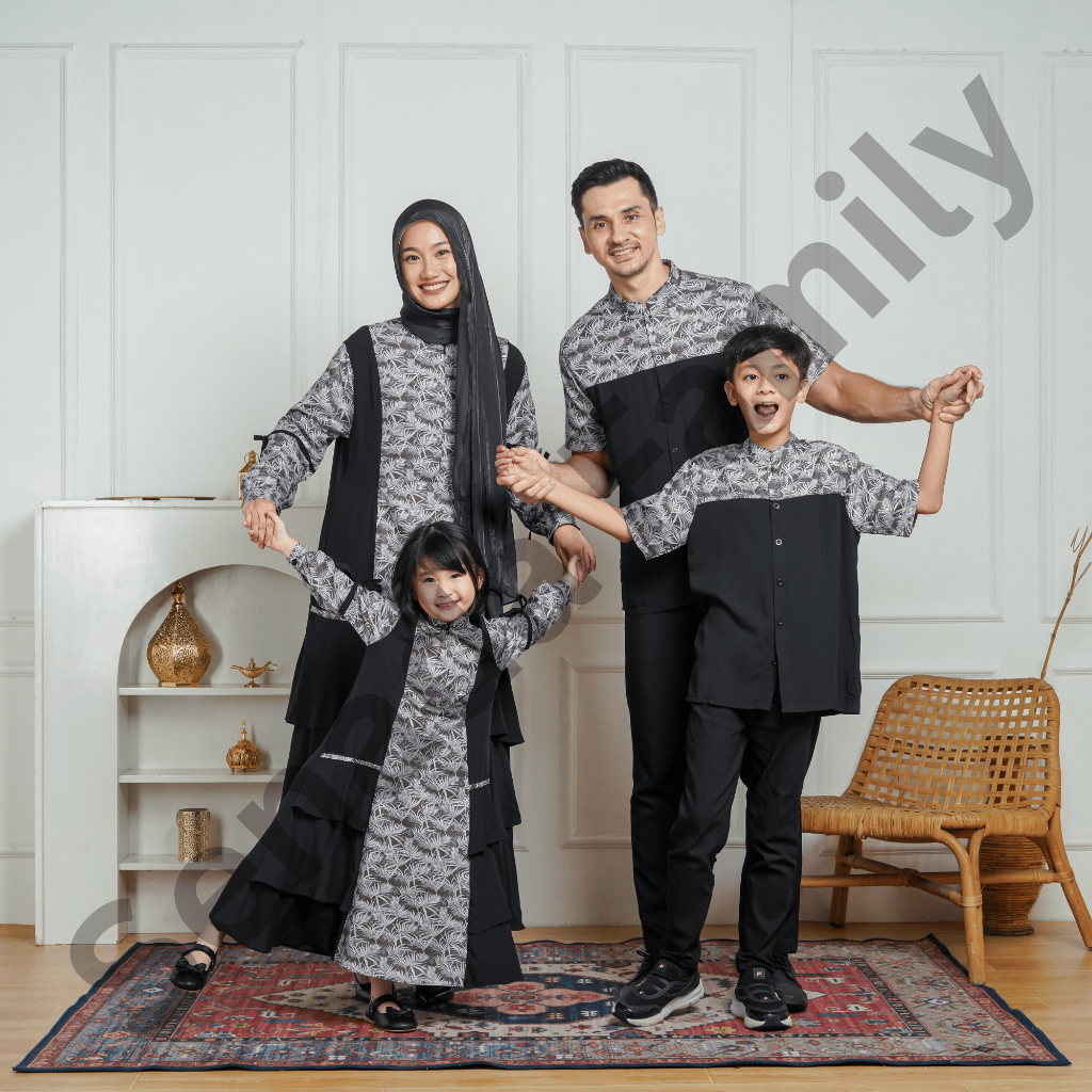 Sarimbit  keluarga baju set lebaran gamis batik couple ibu dan anak baju seragam muslim suami istri 