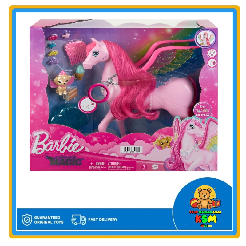 Barbie A Touch of Magic Pegasus HLC41 – Kuda Terbang Pink dengan Sayap Pelangi, Lampu & Suara Origin