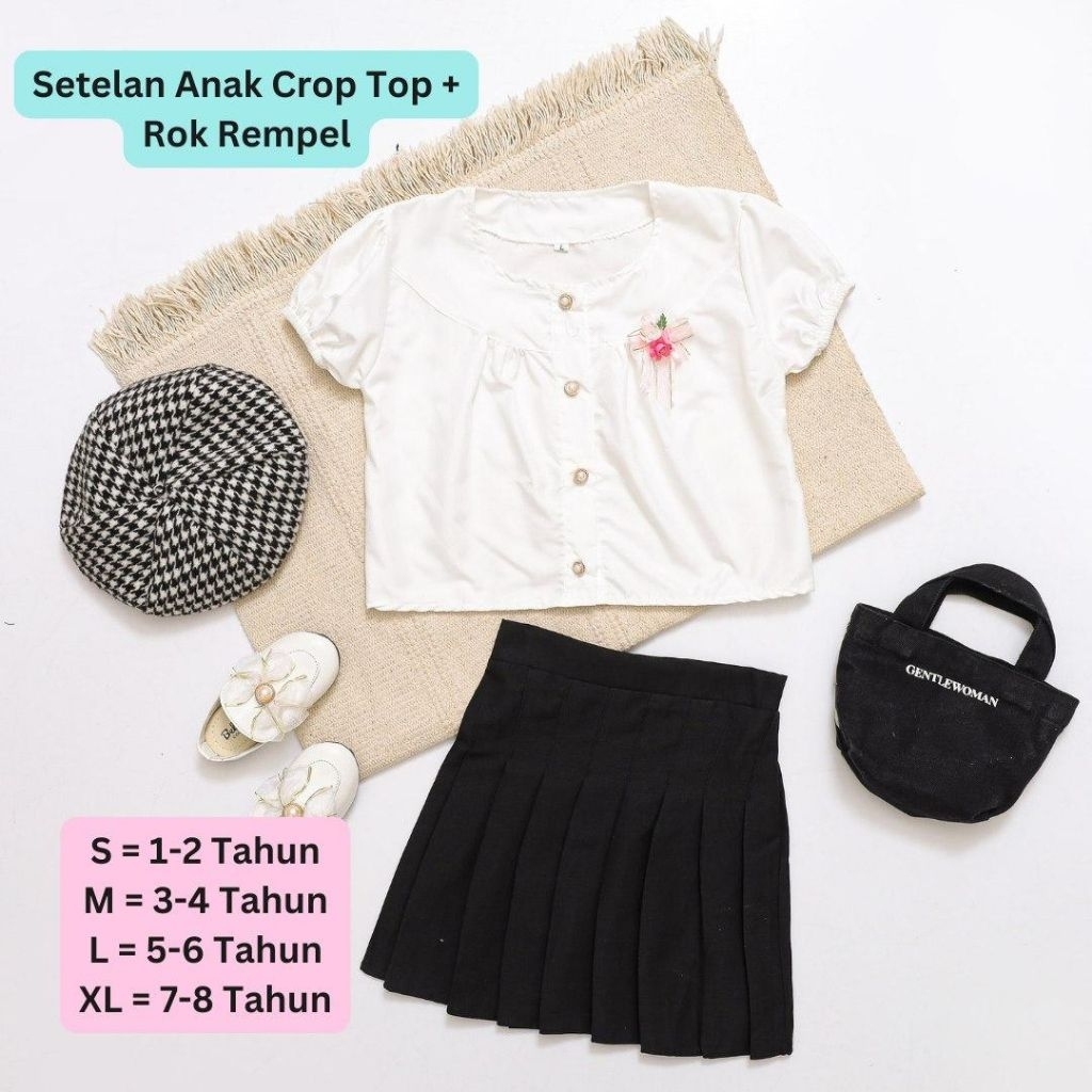 one set crop top anak / stelan crop top rempel anak perempuan premium