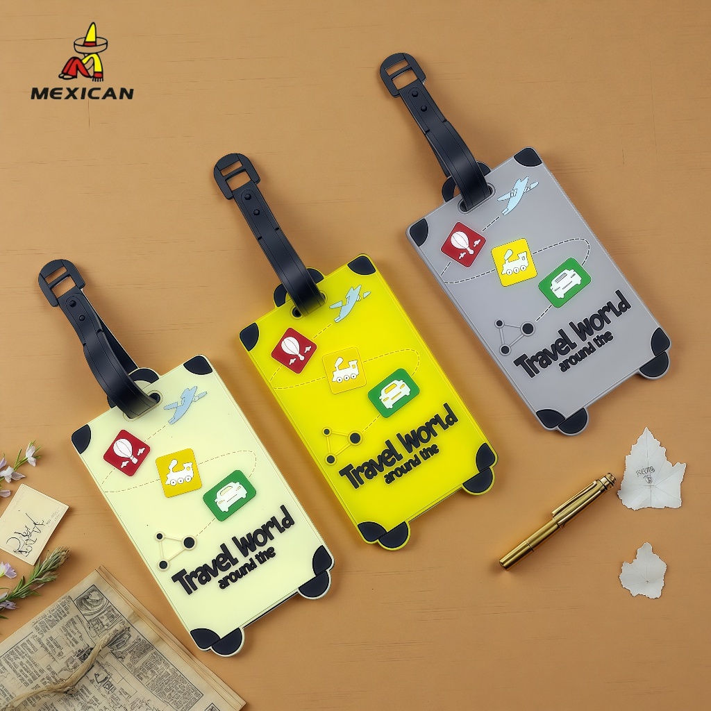 Mexican.Koper tag bagasi PVC,boarding pass kartun, tag gantung , label tas tangan dengan tali