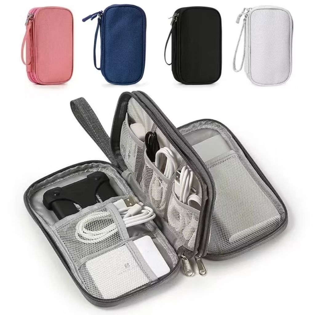 Pouch / Tas Gadget Double Layer Tas Travel 2 Zipper Organizer Gadget Ukuran Besar Tas Handphone