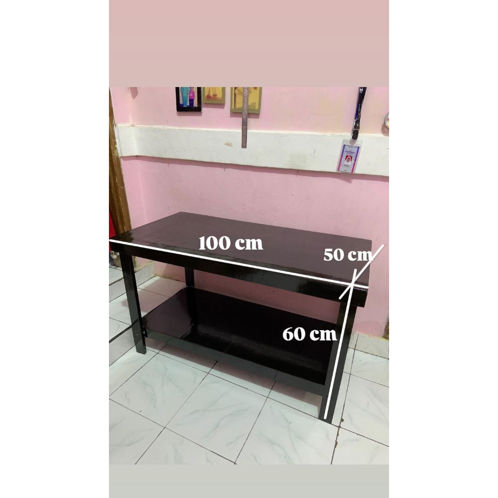 Meja Rak Aquarium 2 Tingkat Minimalis, Meja Ruang Tamu Multifungsi Ukuran 100x50x60 Kayu Furniture