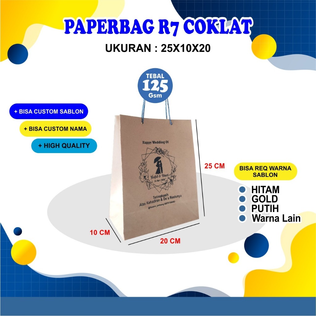 [Sablon] PAPER BAG COKLAT/ PAPERBAG R7 UK 20X10X25 / TAS HAJATAN /PAPER BAG