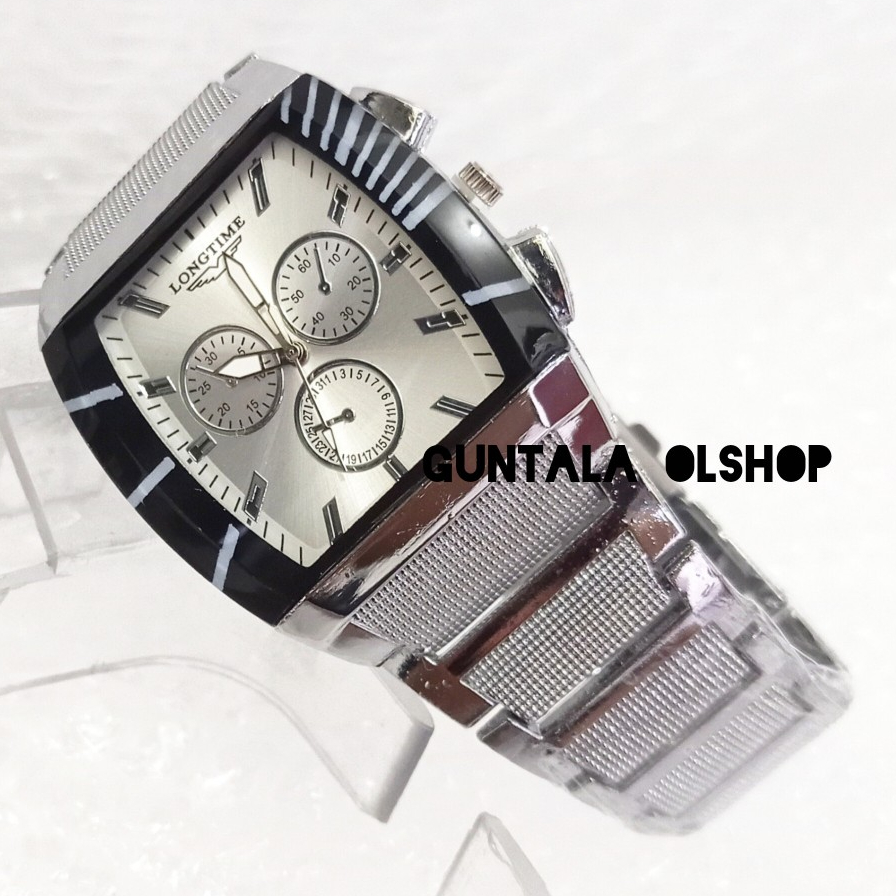 Jam Tangan Rantai Stainless Silver Kotak Pria Keren Terbaru,Arloji Pria Terlaris,Jam Cowok Elegant
