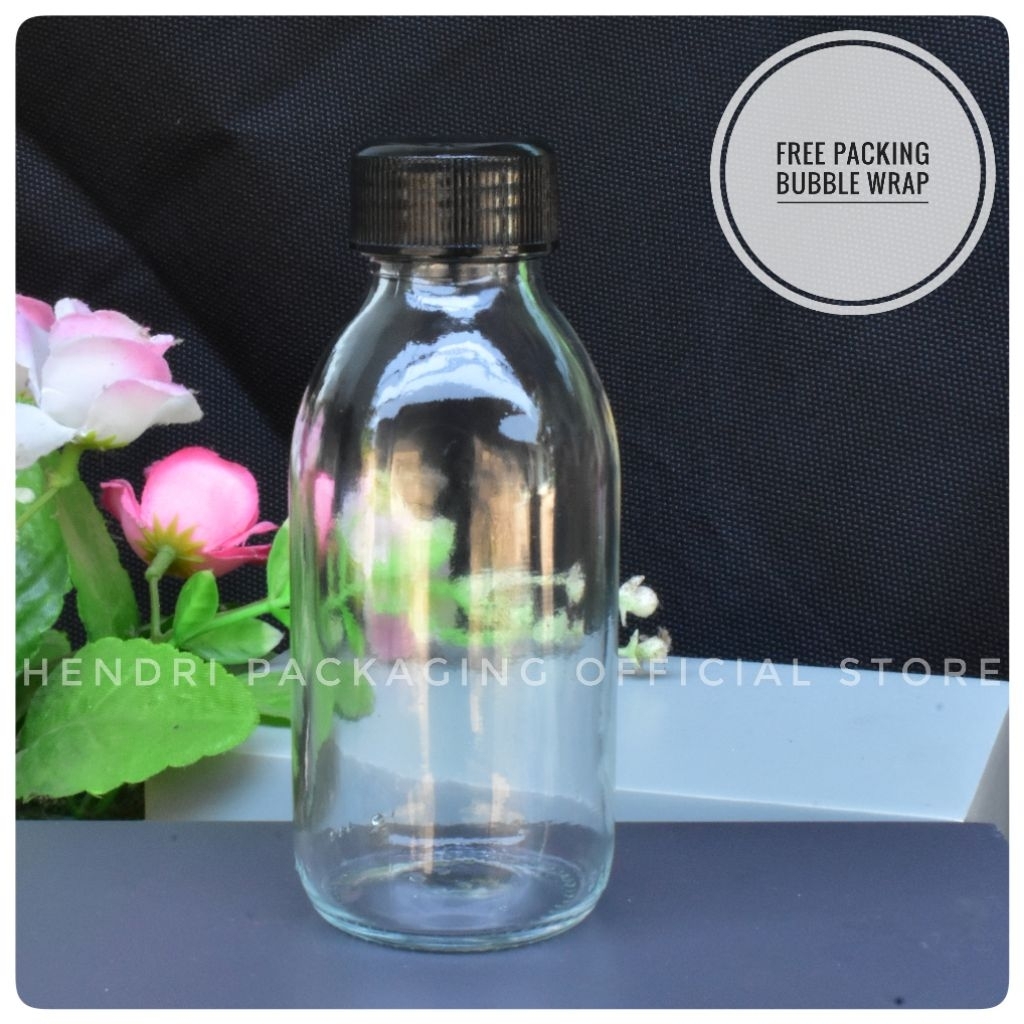 Botol Kaca 100ml Tutup Ulir Plastik Hitam - Tutup Ulir
