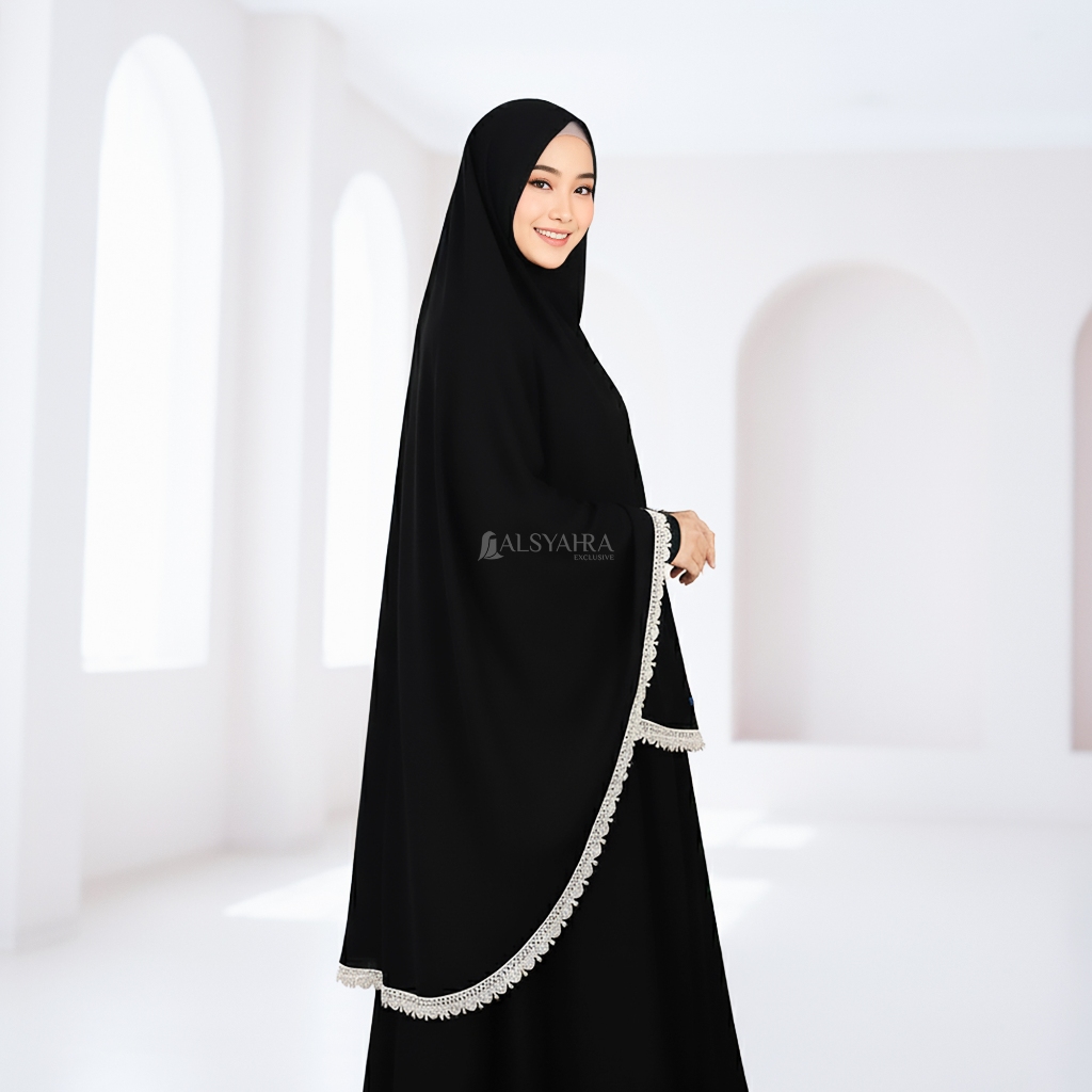 Alsyahra Exclusive - Set Khimar Syari Kamila Cadar Tali Jetblack Size XL