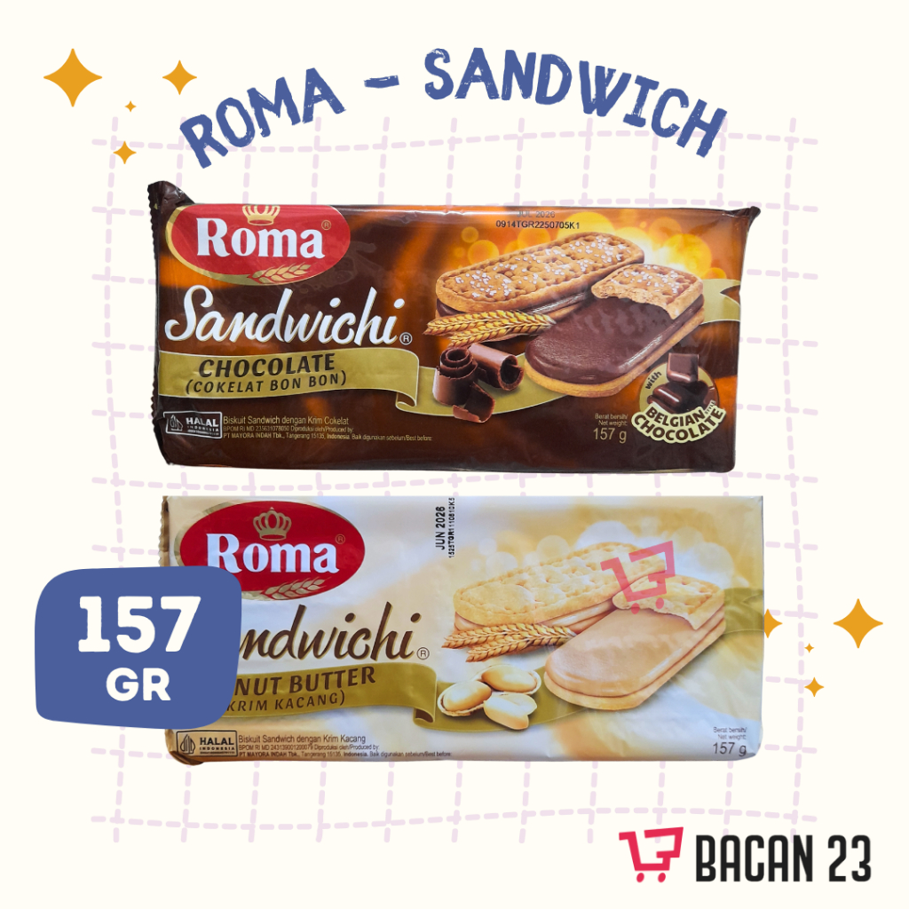 Roma Sandwich ( 157 gr ) ( Cokelat - Krim Kacang ) / Bacan 23 - Bacan23