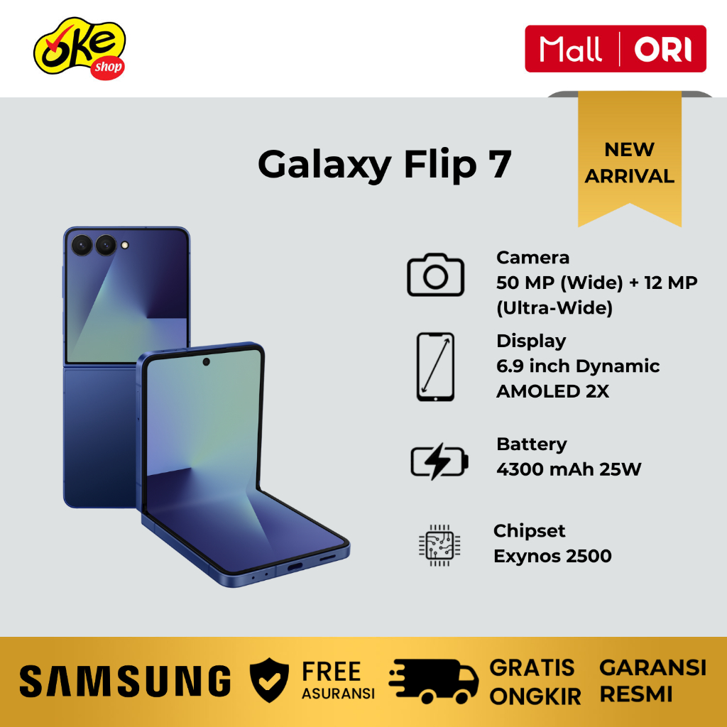 Samsung Galaxy Z Flip 7 12/256GB - Blue Shadow | Hp Lipat AI | Kamera 200MP