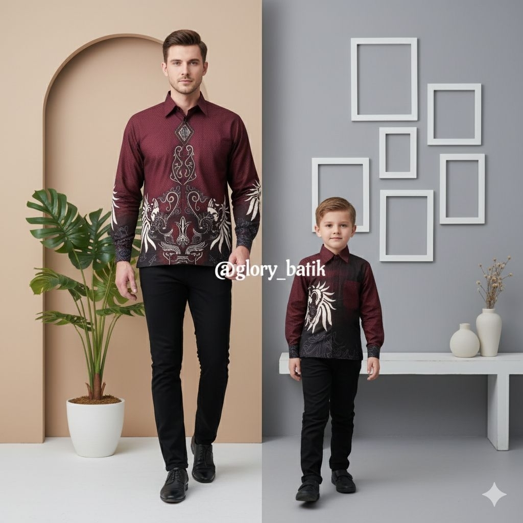 Batik Couple Ayah Anak Katun Premium | Batik Katun Solo 40s Furing | Seragam Batik Bapak Anak | Keme