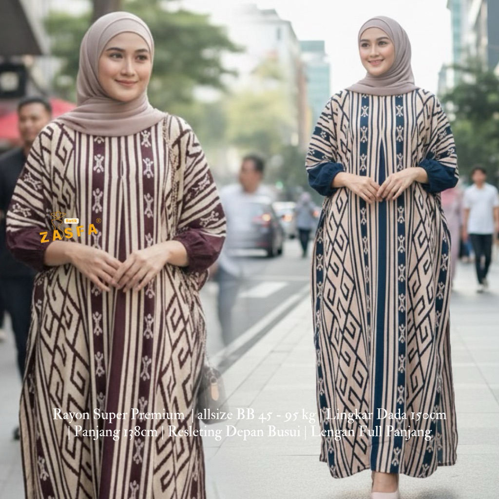 Zasfa Kaftan Rayon Premium Model Azizah Busui Gamis Kaftan Ukuran Allsize LD 150cm Panjang 138cm