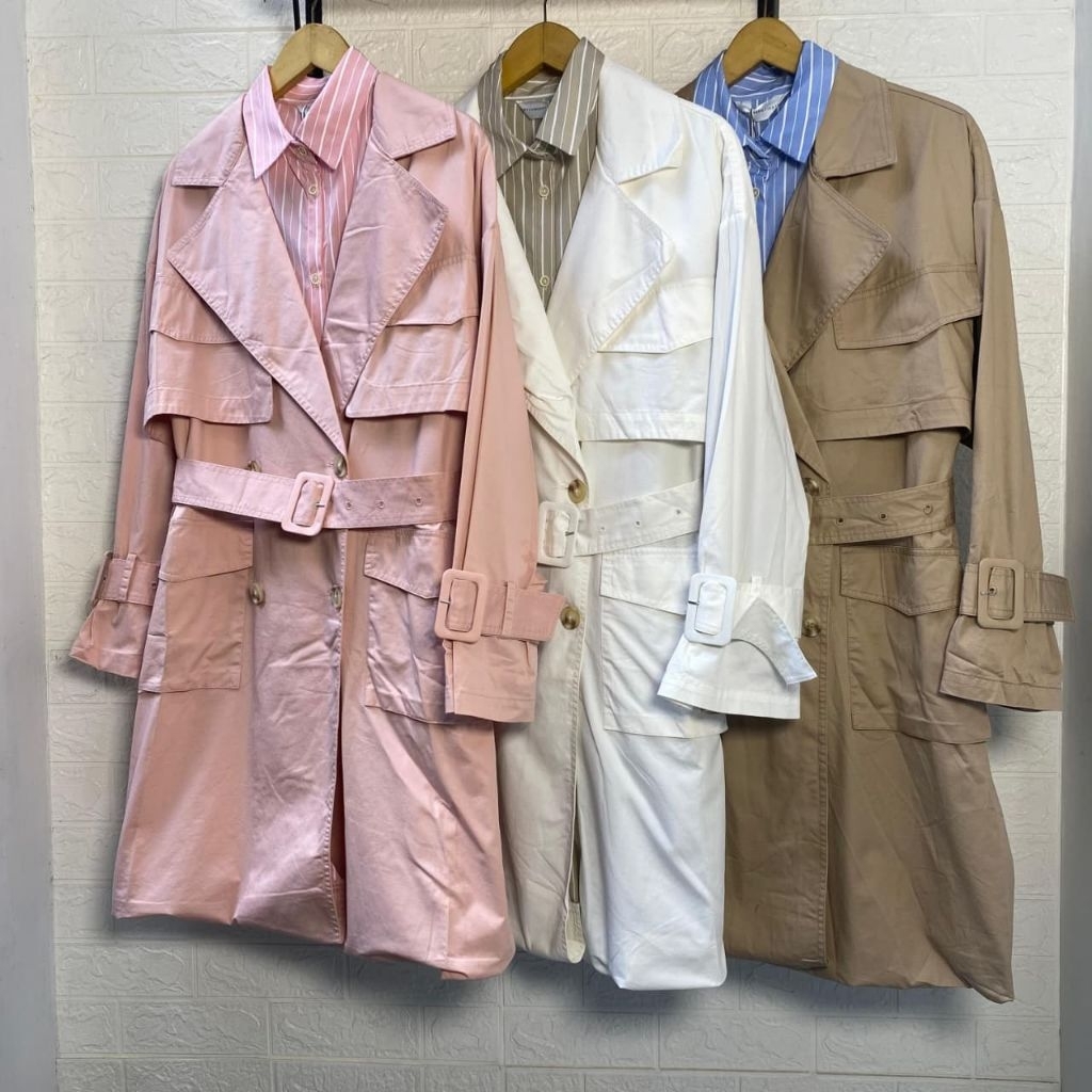 [QT-62] Blazer Coat Midi Mixed Kemeja Salur Kekinian Outfit/Tipe Model Menyatu Tidak Terpisah Bahan 
