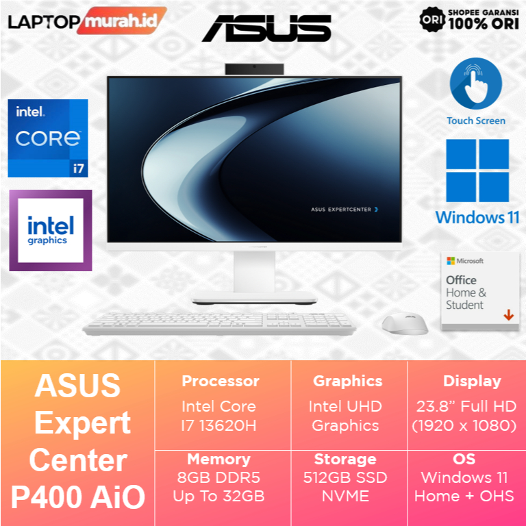 ASUS ExpertCenter P400 AIO (P440VA) I7 13620H 16GB 512SSD WIN 11+ OHS 23.8 FHD TouchScreen