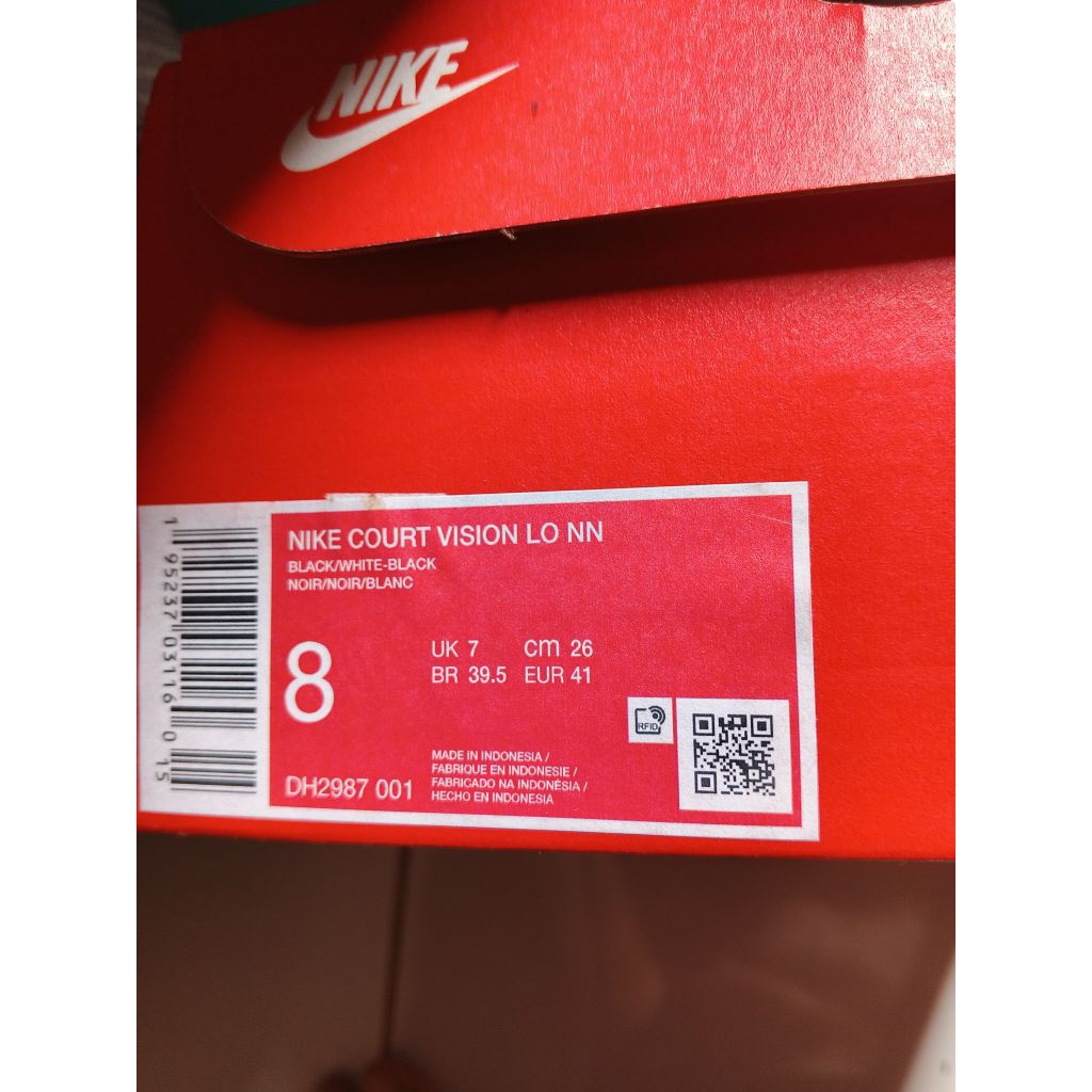 Nike Sepatu Pria Court Vision Lo NN Original Sepatu Sneakers size EU 41 SECON(bukan bekas pakai cuma