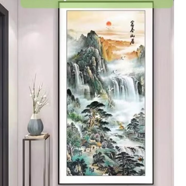 paket kristik pemandangan mountain gunung air terjun pola kain cross stitch