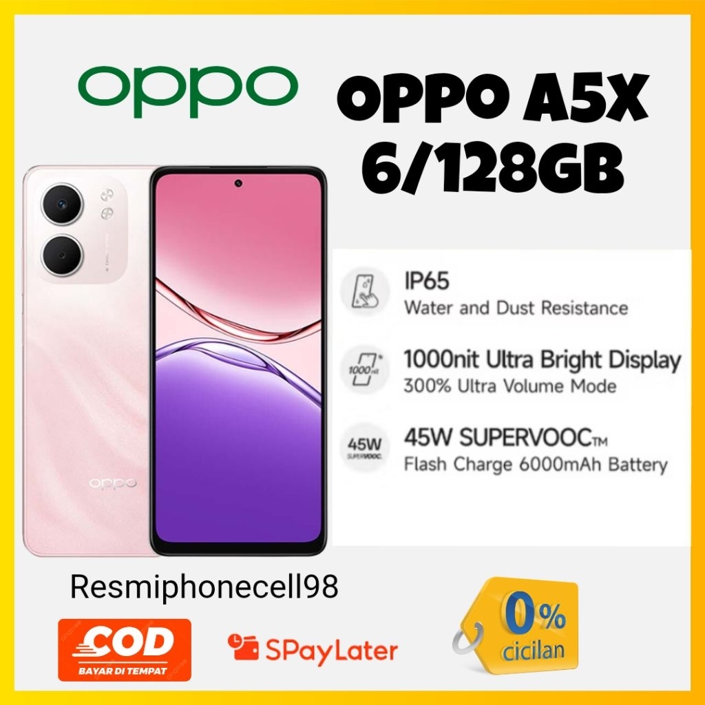 Oppo A5x chipset Snapdragon 6s Gen 1, Ram 6/128gb,Garansi resmi 1 tahun, imei terdaftar