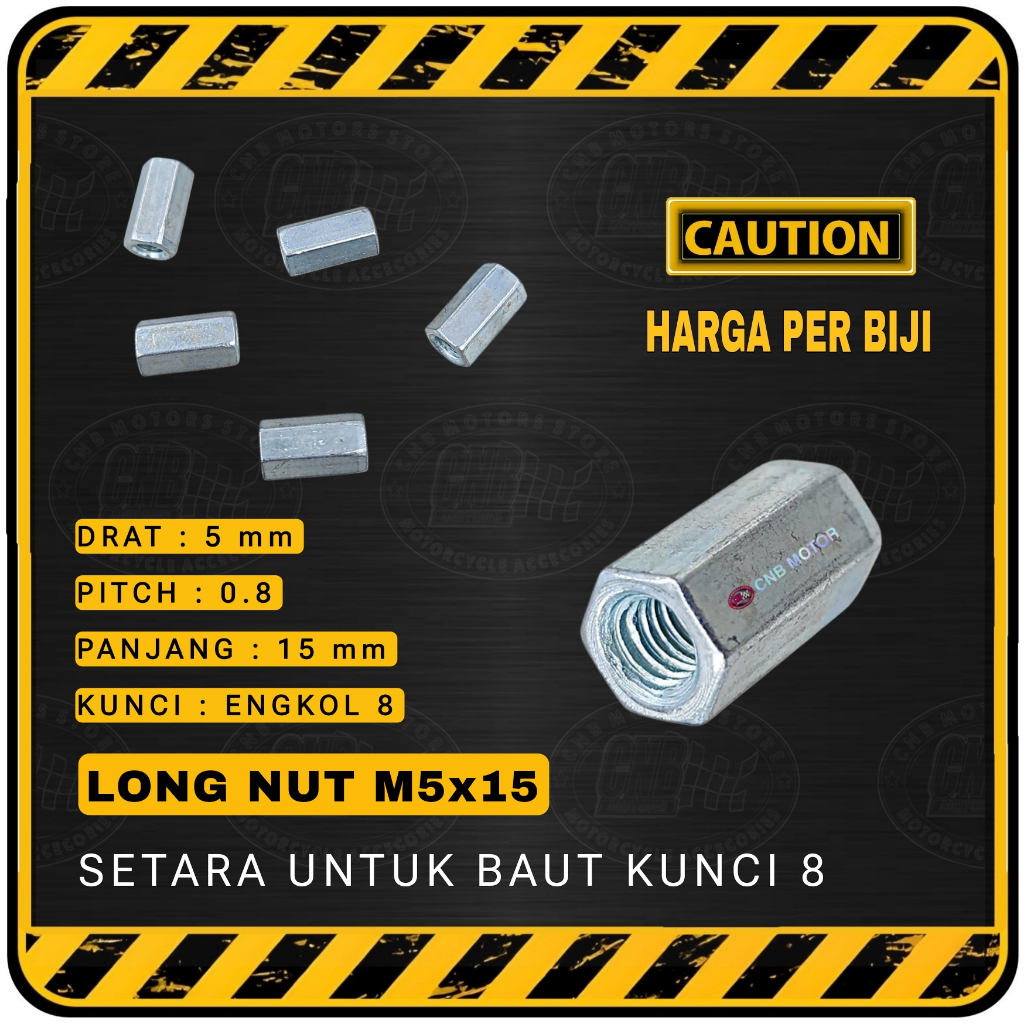Long nut / Mur Panjang / Sambungan M5 ( Setara untuk Baut Kunci 8 ) || panjang 1,5 cm