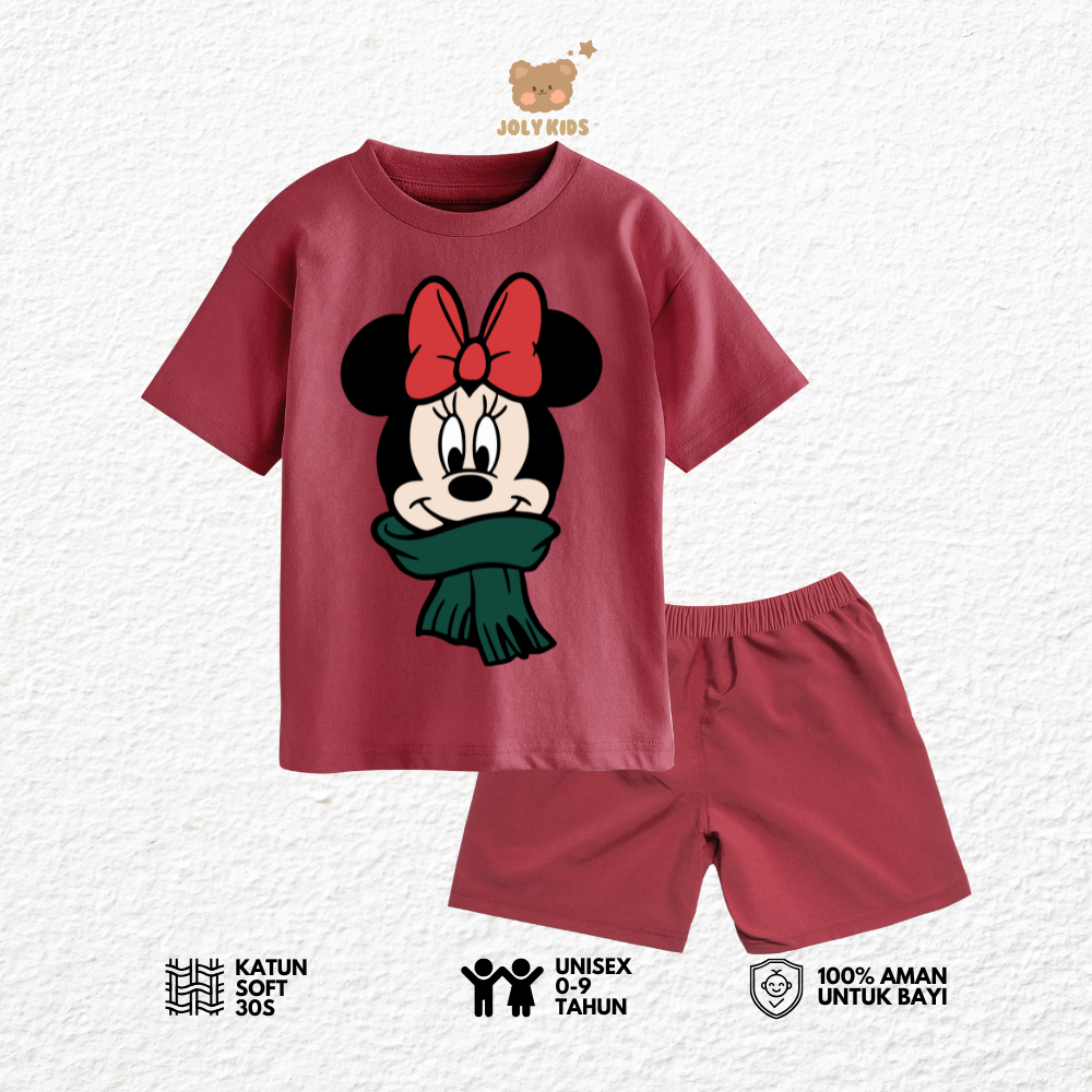 Jolly Kids Baju Set Setelan Baju Kaos MINI NATAL Anak Usia 1-9 Tahun Laki Laki Perempuan