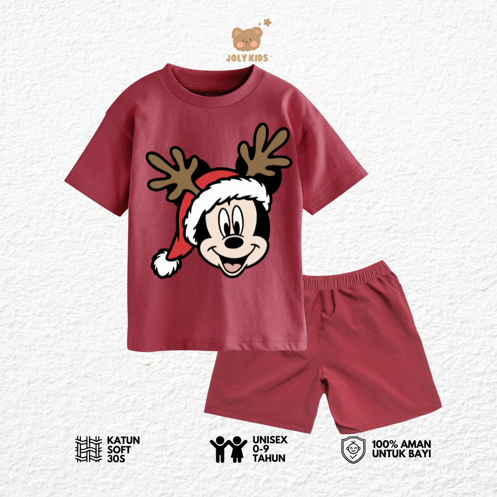 Jolly Kids Baju Set Setelan Baju Kaos MK NATAL Anak Usia 1-9 Tahun Laki Laki Perempuan