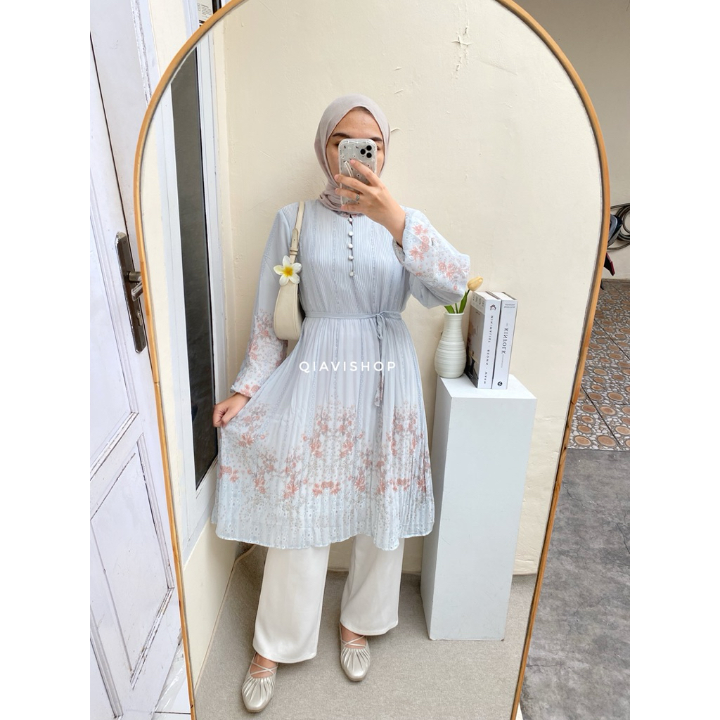 QIAVI SHOP - REVI TUNIK / TUNIC ATASAN PLISKET SIMPLE MEWAH MOTIF CANTIK WARNA PASTEL KUALITAS BUTIK