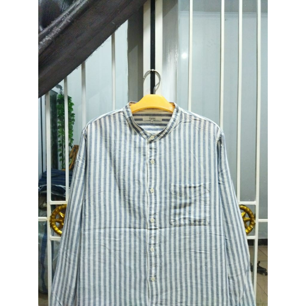 kemeja linen Topten garis-garis kerah koko pria L