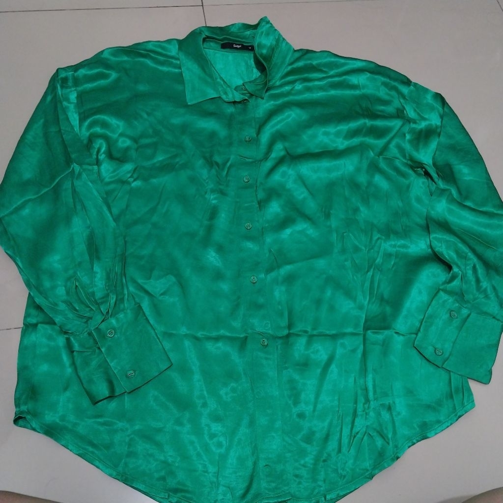 SPORTSGIRL emerald green satin shirt