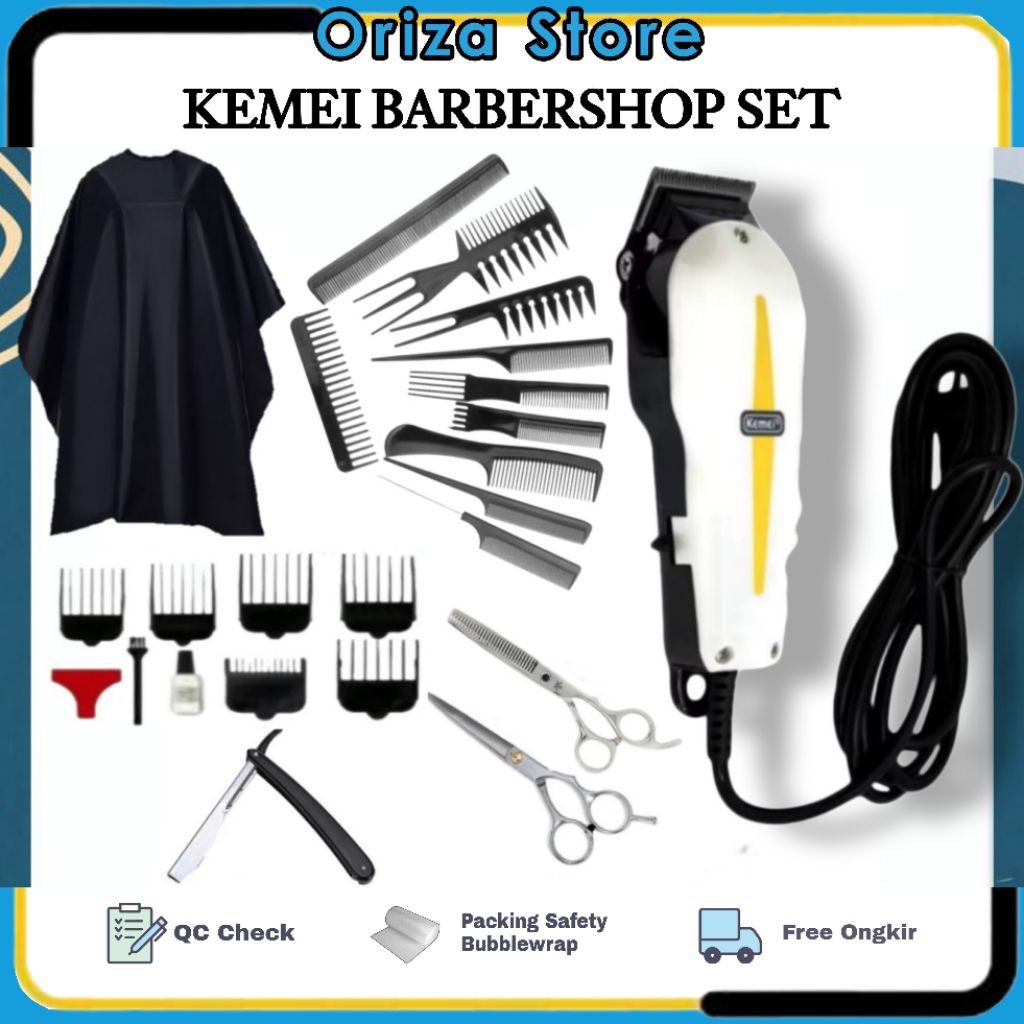Mesin Cukur Listrik Alat Pangkas Rambut Kemei Barbershop Set Gunting Stainless