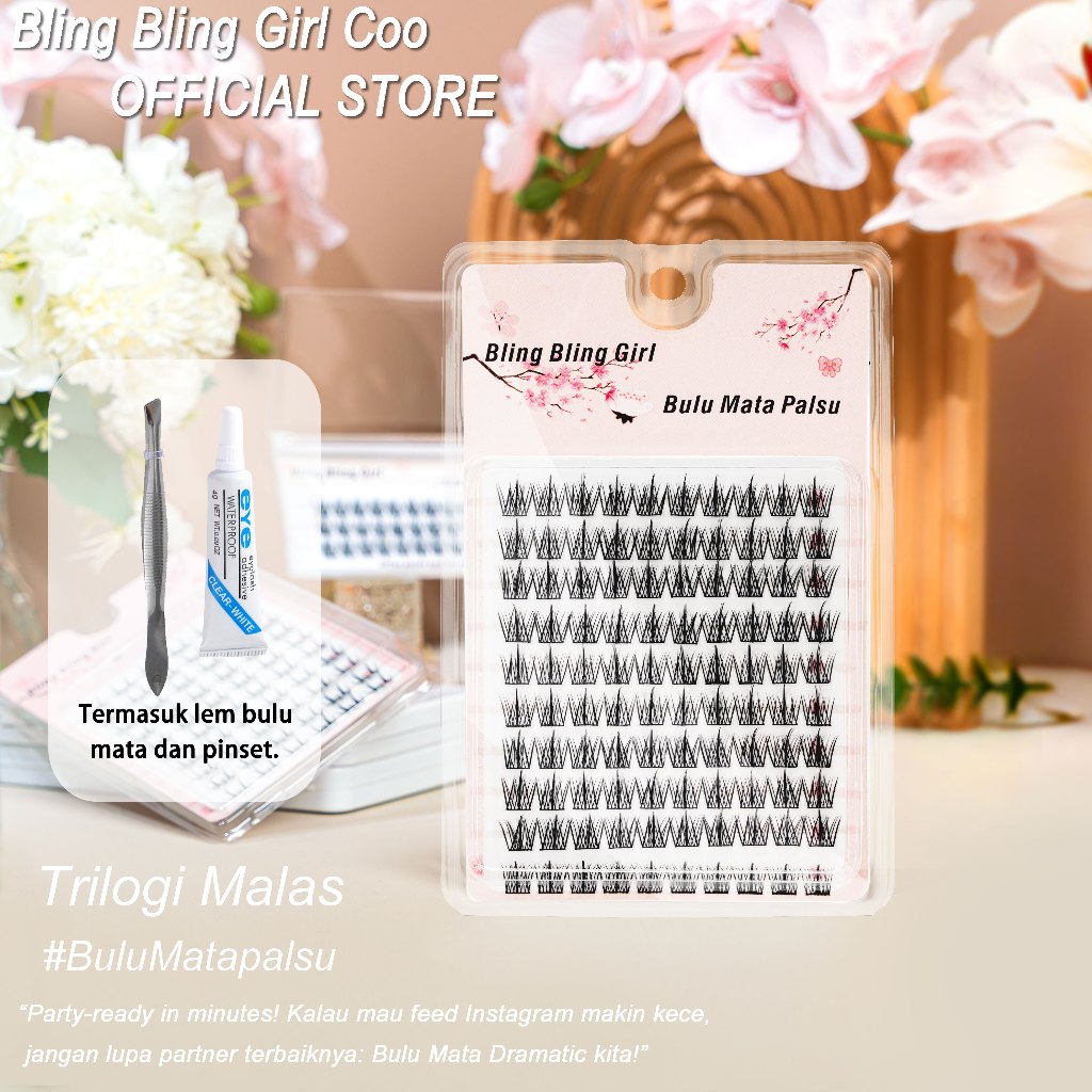 Bling Bling Girl Trilogi Malas Bulu mata Palsu Bling Bling Natural Mink 10 baris Kapasitas Besar