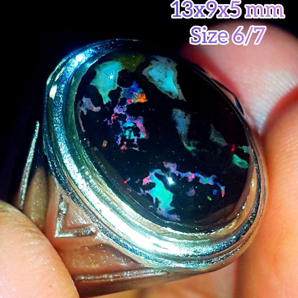Cincin Black Opal Sempur Banten Natural Jarong Bahan Ranting