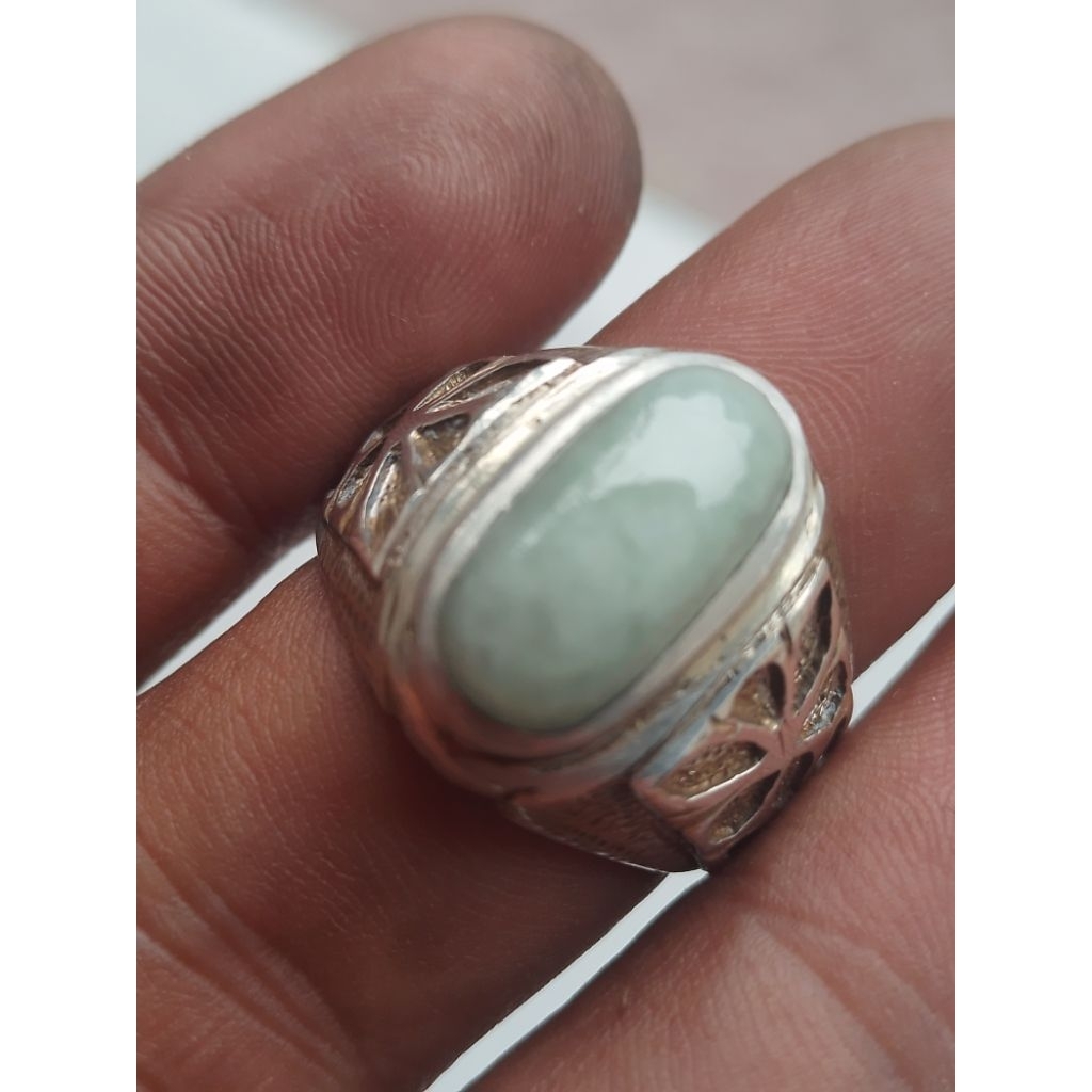batu giok burma type A ring perak size kantoran ajibb