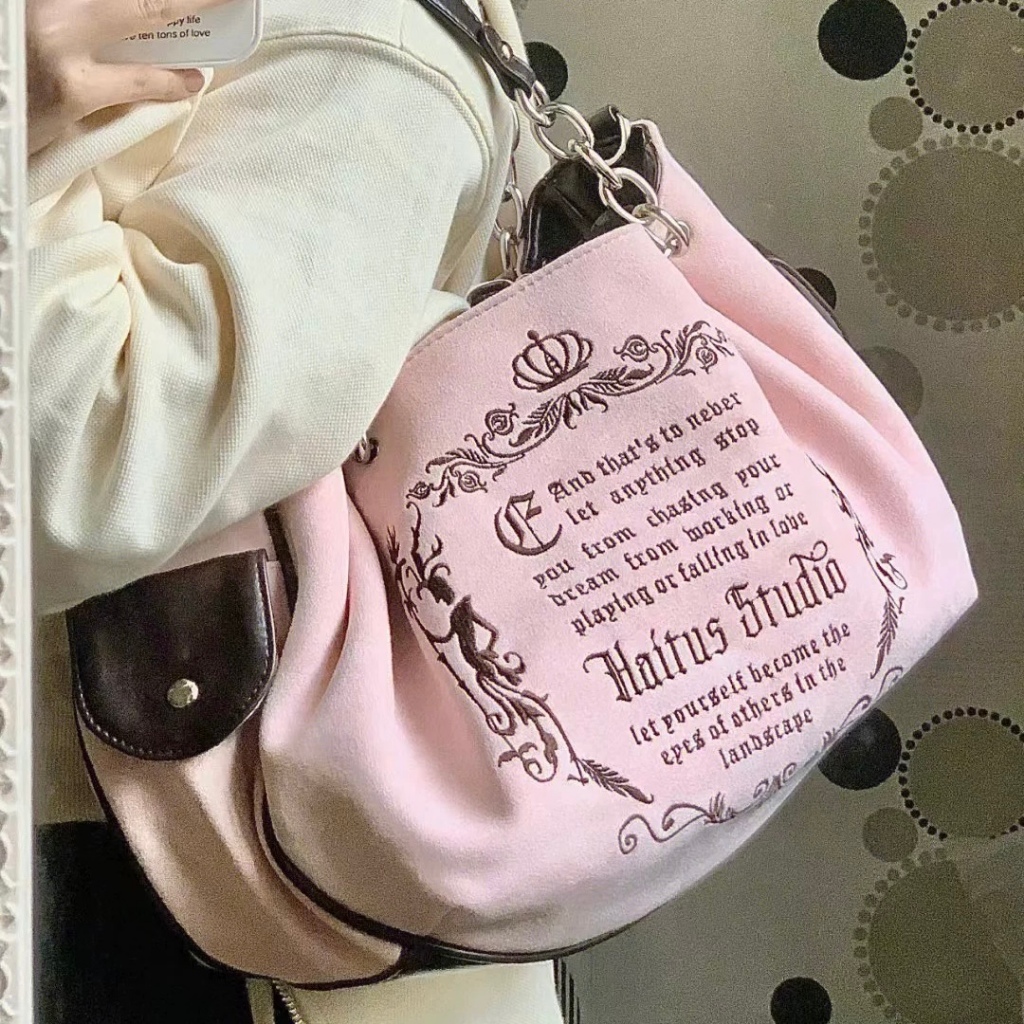 Tas Suede Juicy Couture Pink and epresso brown Haitus Studio / Handbag suede bludur lucu / tas coque