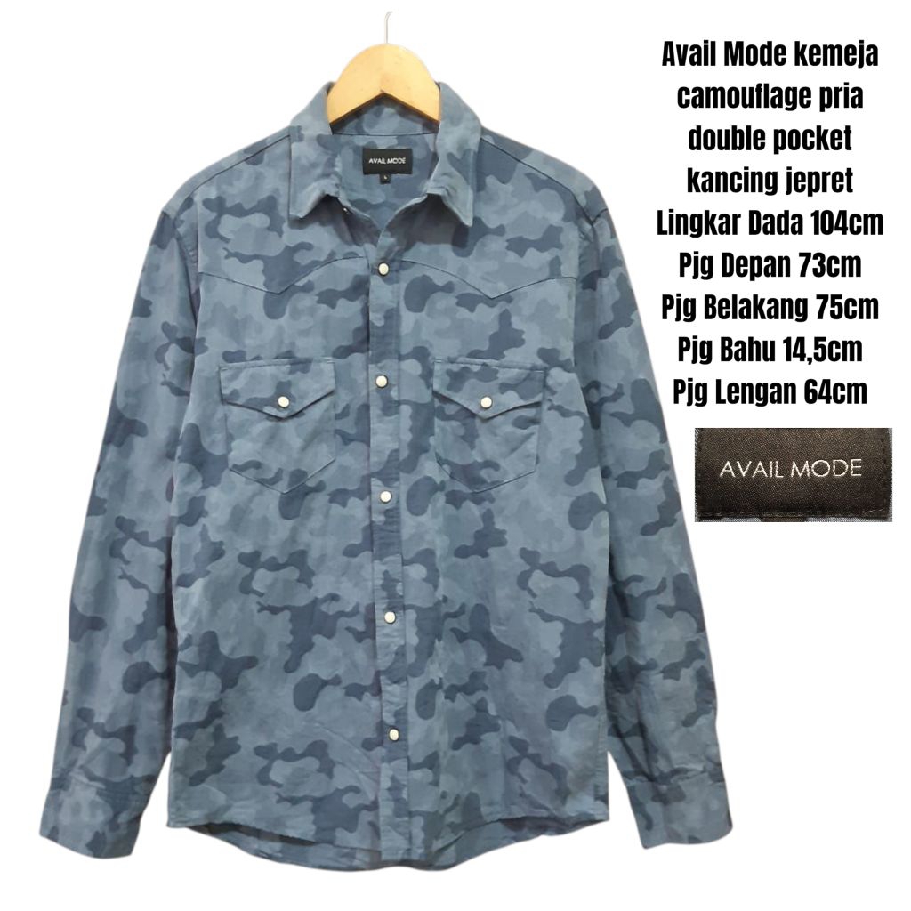 Avail Mode kemeja camouflage pria double pocket kancing jepret