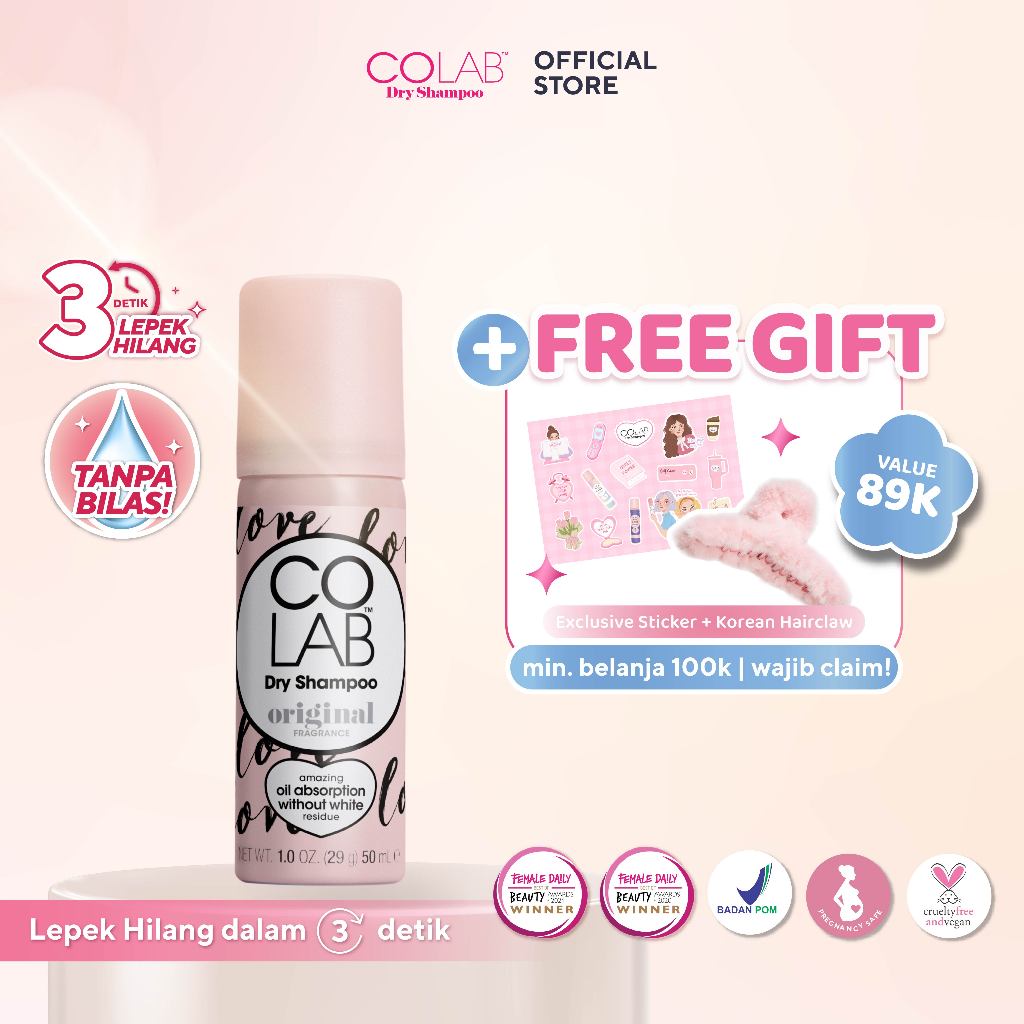 COLAB Dry Shampoo - Original / Dry Shampoo Tanpa Residu Putih / Atasi Rambut Lepek / Dry Shampoo Spr