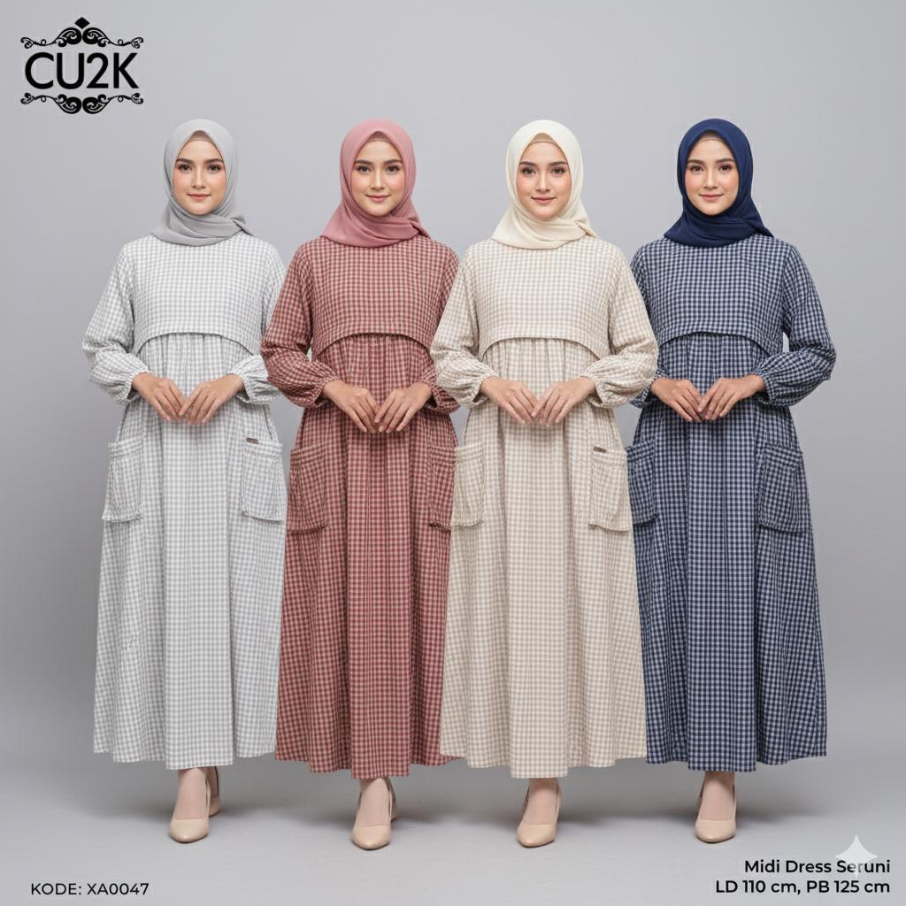 CU2K Midi Dress Seruni Midi Viral Fashion Muslimah Midi Katun Wanita Terbaru Terlaris