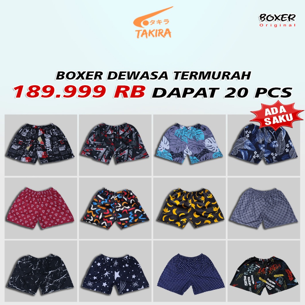 Boxer Original Celana Kolor Paket Hemat 20 Pcs Boxer Pria Wanita  Celana Pendek Kolor Variasi Desain