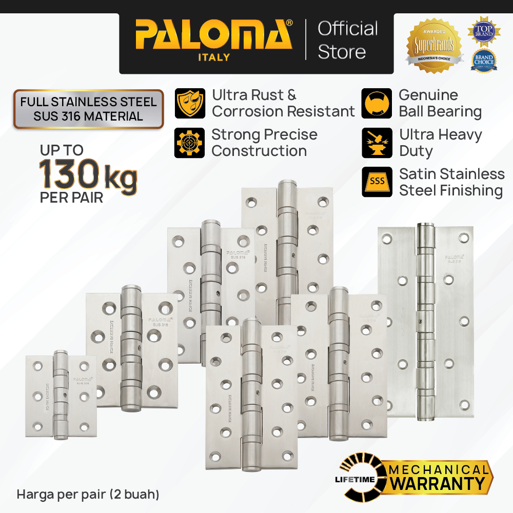 PALOMA Engsel Pintu Jendela Hinge Kupu Butt Plat Kayu Aluminium PVC Hinges Door Window Stainless Ste