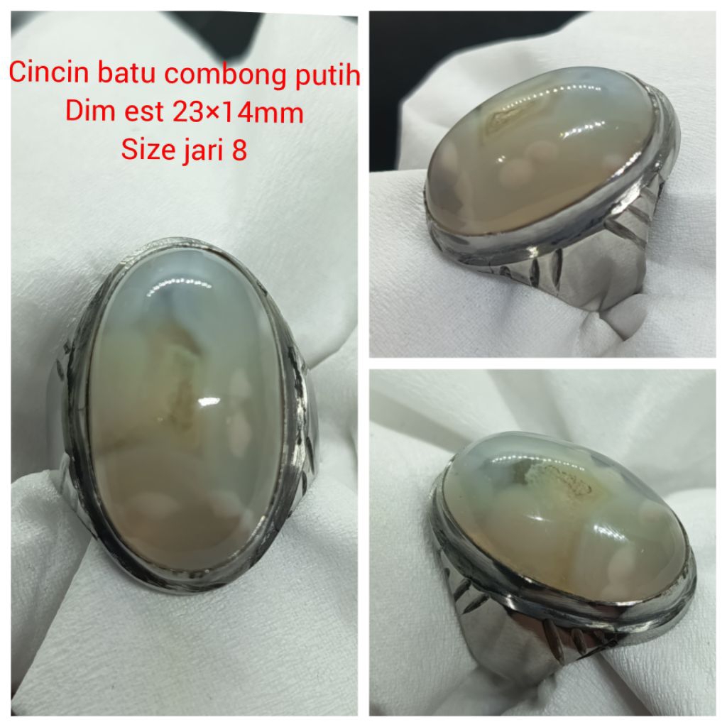 CINCIN BATU COMBONG PUTIH MOTUF LUBANG SERAMBUT NATURAL ALAM